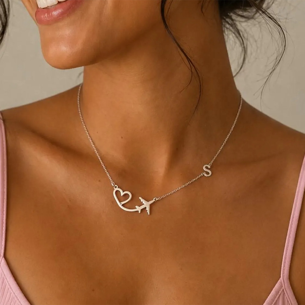 Personalized Heart Airplane In - Name Necklace Custom ulasan dan harga